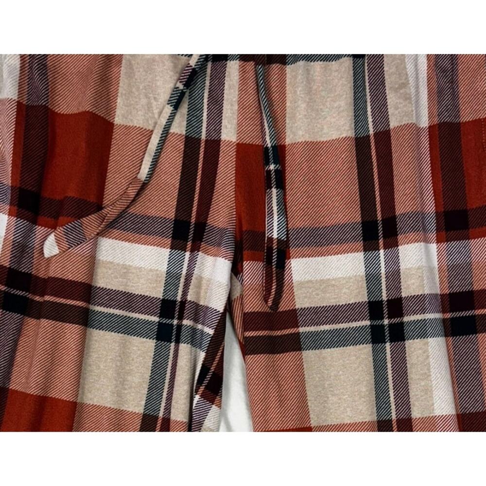 Joyspun Womens XL 16-18 Pajama Sleep Pants Orange Cream Black Plaid - Picture 2 of 8